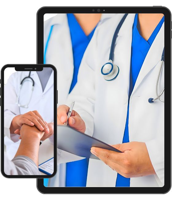 Médico utilizando dispositivos digitais